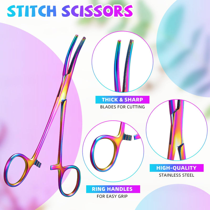 [Australia - AusPower] - BBTO Hemostat Curved and Straight Hemostat Forceps Piercing Pliers Forceps, Stainless Steel Straight and Curved Pliers, Fishing Tweezer(Colorful,4 Pcs) 4 Colorful 