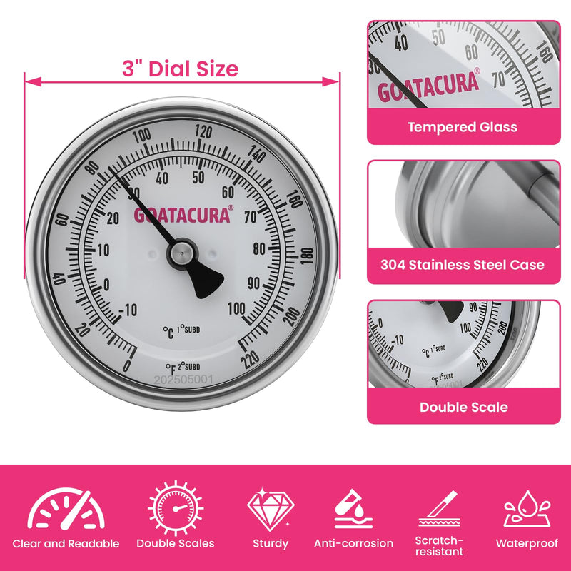 [Australia - AusPower] - Hygienic Bimetallic Thermometer, Full Stainless Steel, 3" Dial Size, 4" Stem, 1.5" Tri-clamp, 0-220 Deg F/-10-100 Deg C, 1% Accuracy 