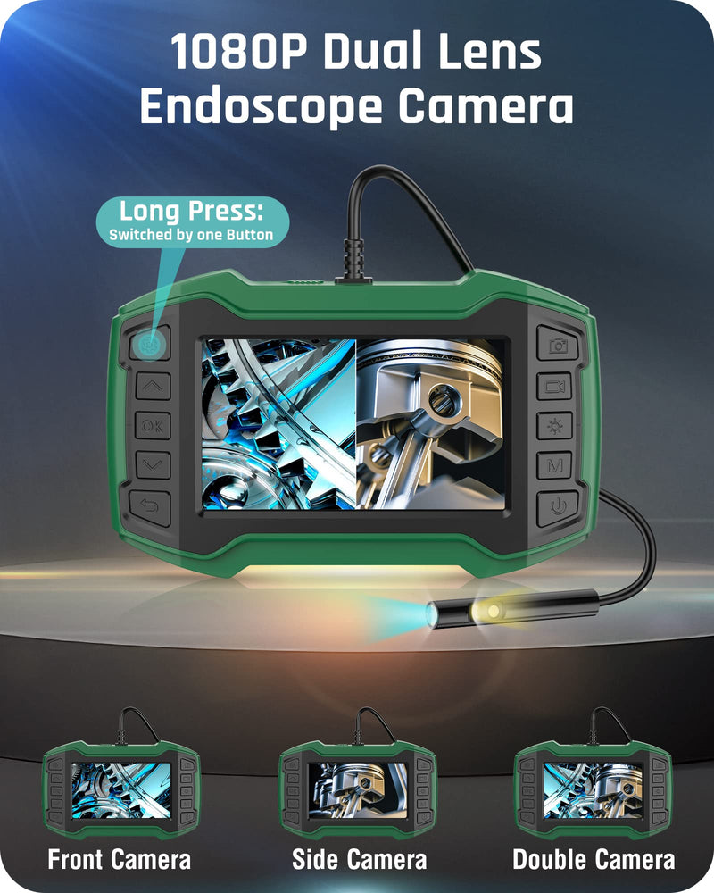 [Australia - AusPower] - Dual Lens Endoscope, 1080P HD Borescope Inspection Camera with Light, 4.5'' LCD Screen can Split Screen, 7.9mm IP67 Waterproof Scope Camera, 16.5FT Semi-Rigid Cable, 32GB Card 
