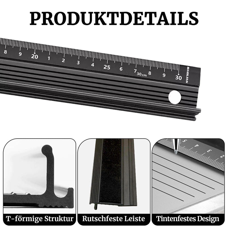 30 cm L-type cutting ruler made of aluminium alloy, non-slip metal measuring ruler with protective strip, precision ruler for cutting, drawing, measuring, carpentry, DIY