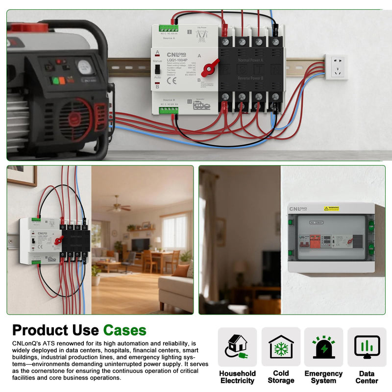 [Australia - AusPower] - AC110V/120V 100Amp Automatic/Manual Transfer Switch 4P 50/60Hz, 4Poles Mini ATS Auto Dual Power Switch Automatic Changeover Fast Transfer for Home Generator, Soalr, Rv and Lv Power 4P 100A 110V 