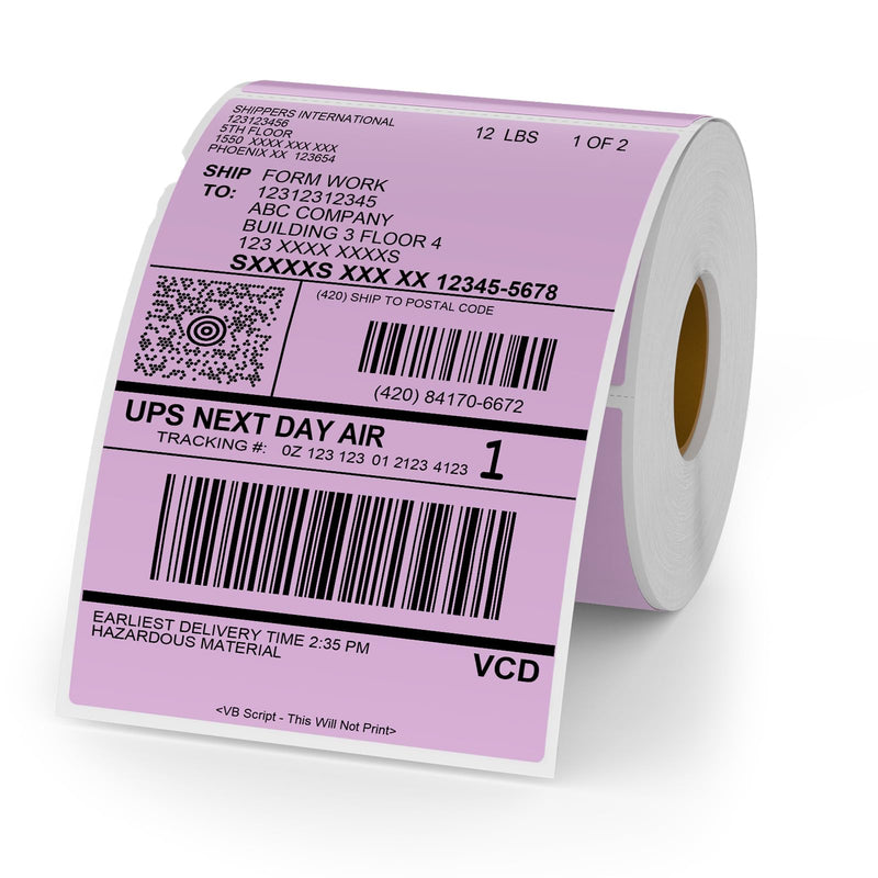 Purple Thermal Labels Vinyl 6 × 4 Inch Self-Adhesive Rectangle Stickers Roll Waterproof Printer Decals Shipping Tag for QR Code DIY Office Address 250 PCS Purple