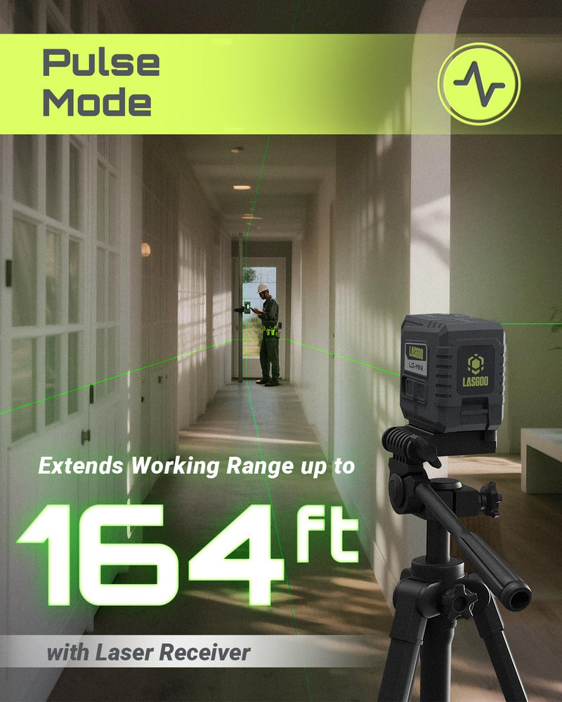 LASGOO Mini Self-Leveling Green Laser Level, Cross Line Laser ideal for Picture Hanging and Construction, Includes Magnetic Rotating Stand and Batteries, Compact and Portable