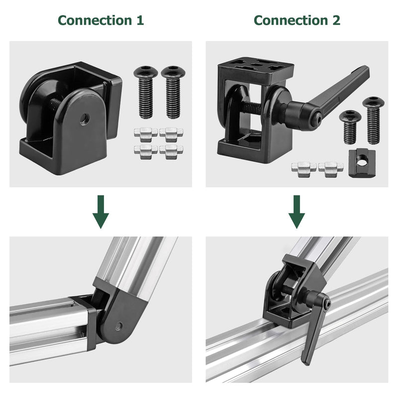 JiGiU 2PCS Angle Connector Joint Connector 4040 Nut 8 Flexible Hinge 180° Rotation Range with Clamping Lever Zinc Alloy Joint Connector for 4040 EU Standard Aluminum Extrusion Profile-Black Black 2