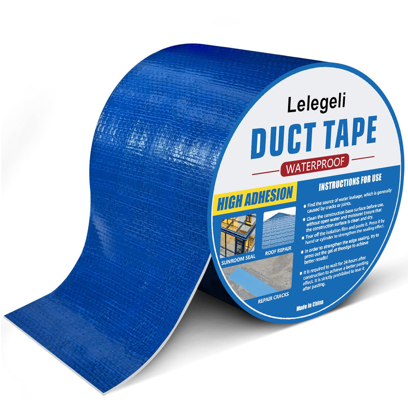 Lelegeli Blue Duct Tape Heavy Waterproof 4inch x 16ft, Waterproof Tape for Solar Pool Cover, Pool Liner Repair, Butyl Sealant Tape for RV Awning Sealing, Metal Roof Patch