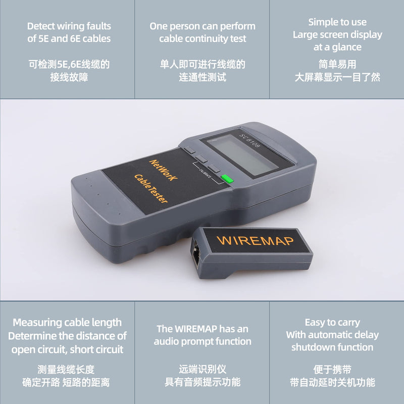 [Australia - AusPower] - Ethernet Cable Tracker LAN Multi Network Cable Tester Multifunction Line Finder Measure for CAT5 CAT6 RJ45 with Network Maintenance Collage Line Test Earphones for Cable Collage 1pcs Gray 