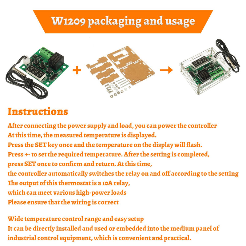 [Australia - AusPower] - W1209 12V DC Digital Temperature Controller Board Micro Digital Thermostat -50-110°C Electronic Temperature Temp Control Module Switch with Waterproof Case?2PCS? 