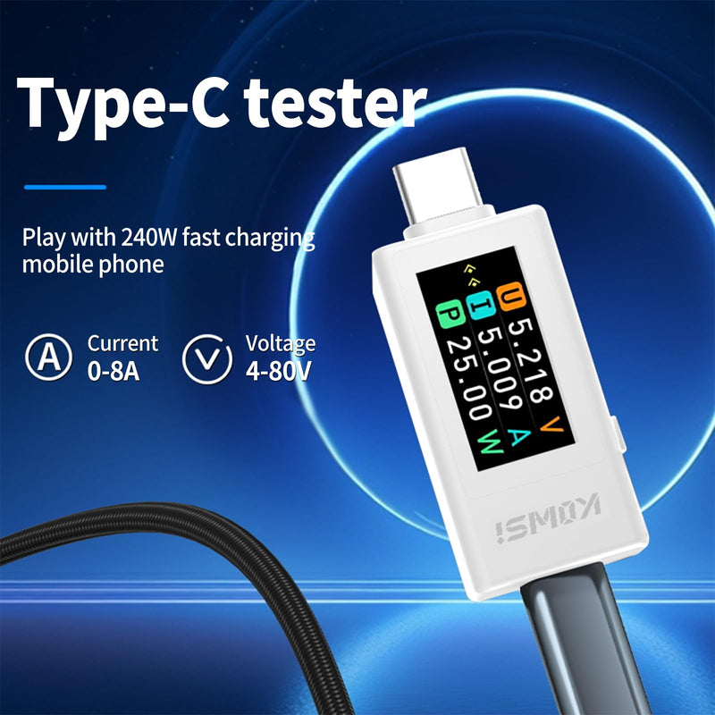 [Australia - AusPower] - USB C Tester Voltage and Current Tester Meter Voltmeter Power Bank Capacity USB Cable Charger Detector with Manual （KWS-1902L White 