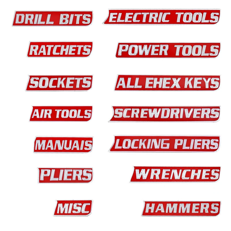 14 Pack of Magnetic Tool Box Labels – Reusable 3D Toolbox Labels Magnetic for Tool Organisation, Tool Box Magnetic Labels for Trolleys, Toolboxes and Drawer Cabinets (Red) Red 14pcs