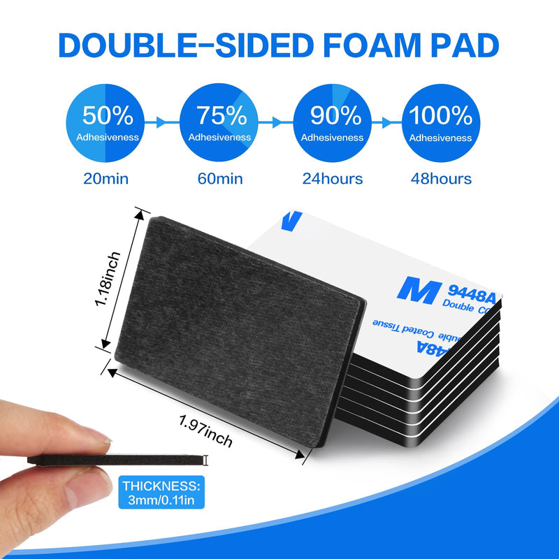 Double Sided Adhesive Pads,Heavy Duty Mounting Tape,48Pcs 3mm Thickness Pre-Cut Foam Tape,Super-Sticky Black Strong Pads Rectangle Shape Waterproof for Walls Picture, Car, Home, Office 1.97x1.18 48