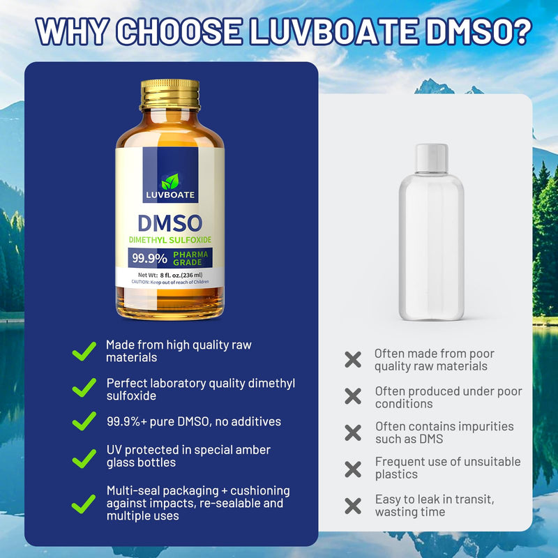 DMSO 99.9% Pharma Grade 16oz, Pure Liquid Dimethyl Sulfoxide Non-Diluted | Low Odor, High Purity, Liquid Pharma Grade Ingredients DMSO 472ml Contained in Premium Glass Bottle