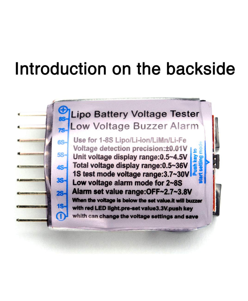 [Australia - AusPower] - Readytosky Lipo Battery Checker RC Battery Low Voltage Buzzer Alarm Voltage Tester Monitor for 1-8S Lipo Life LiMn Li-ion Battery(4PCS) 