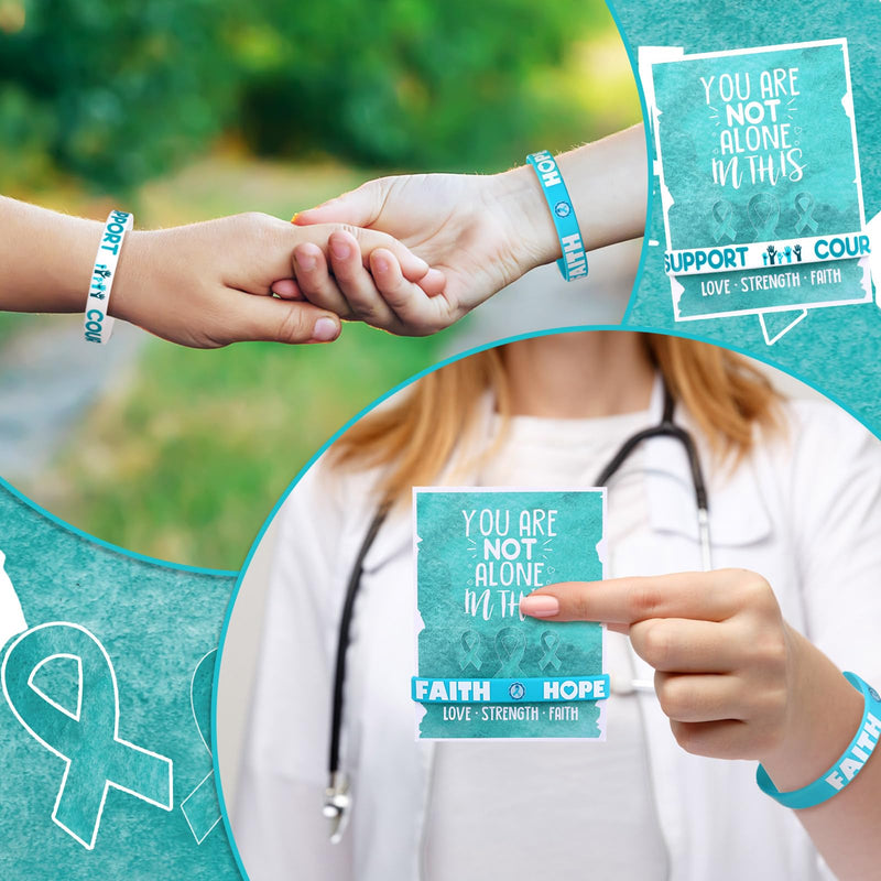 [Australia - AusPower] - 30 Sets/ 60 Pcs Teal Ribbon Awareness Silicone Wristbands with Cards Include 30 PTSD Awareness Wristband 30 You Are Not Alone Card for PTSD Assault Anxiety Disorder Ovarian Cancer Awareness 
