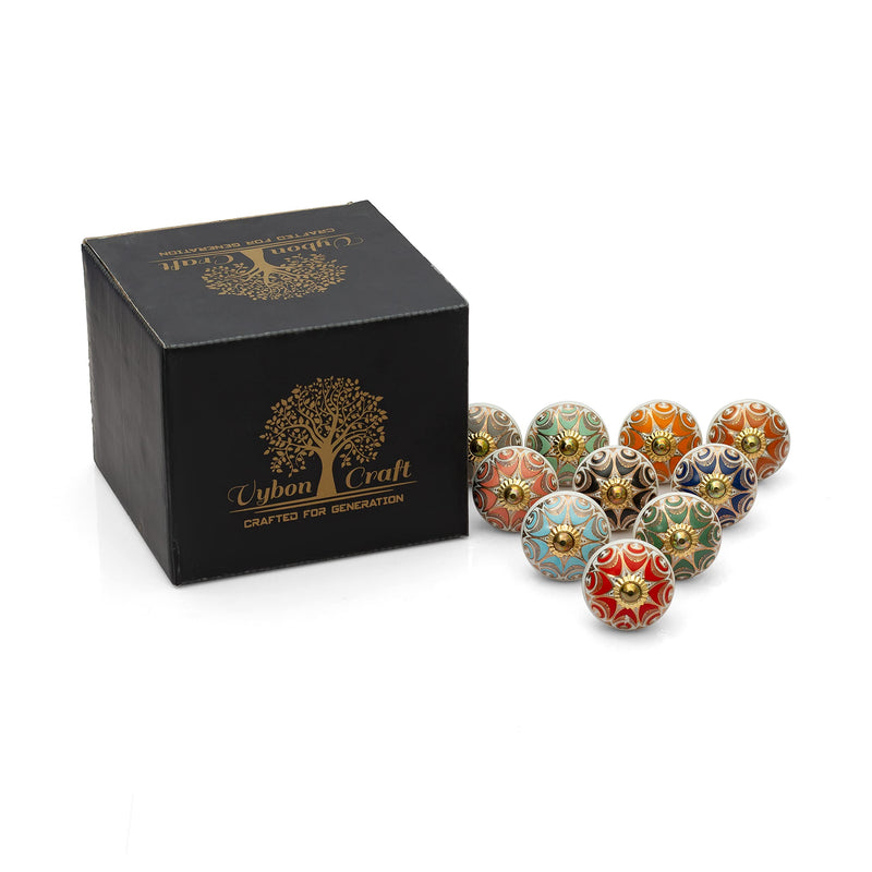 Doorknobs Hand Painted Antique Ceramic Knobs, Contemporary Dresser Drawer Pull and Push Furniture Handle Knobs for Cabinet, Wardrobes, Cupboards, Drawer, Antique Décor, Pack of 10 vb013