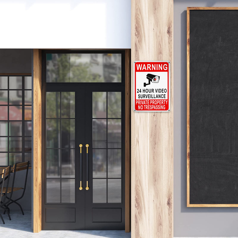 Kenning 8 Pack Private Property No Trespassing Sign 24 Hour Video Surveillance 14 x 10 Inches Reflective Aluminum Security Camera Plate Trespassers Will Be Shot Warning Signs for Home Safety