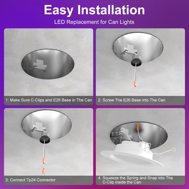Smart Recessed Lighting, 5/6 inch, Compatible with Alexa, Smart LED Downlight, ‎13W 1050LM Led Lights, Smart Can Lights Multicolor APP Dimmable, 4-Pack RGB+CCT 4Pack