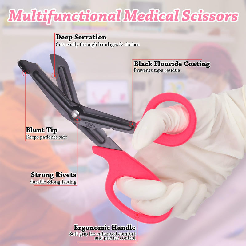 [Australia - AusPower] - 10 Pack Nurse Tools Set, Pink Nurse Accessories for Work with 1 Trauma Bandage Shear, 2 LED Pen Lights, 3 Pens(Marker, Ballpoint, Highlighter), 1 Flashlight, 1 Badge, 1 Keychain and Packaging Bag 