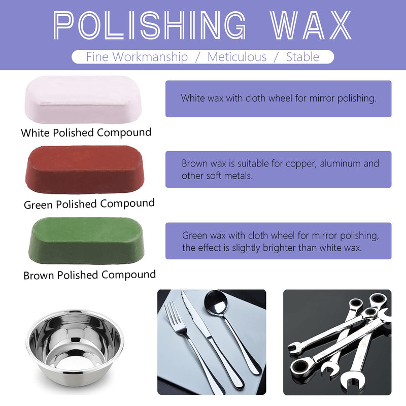 Swpeet 3" Buffing Polishing Wheels Polish Pad 8Pcs Kit with 3Pcs Polishing Compounds and 1/4" Drill Shank, White Cotton(50Ply)/ Yellow Cotton(36Ply)/Coarse Linen/Denim Wheels for Bench Grinder