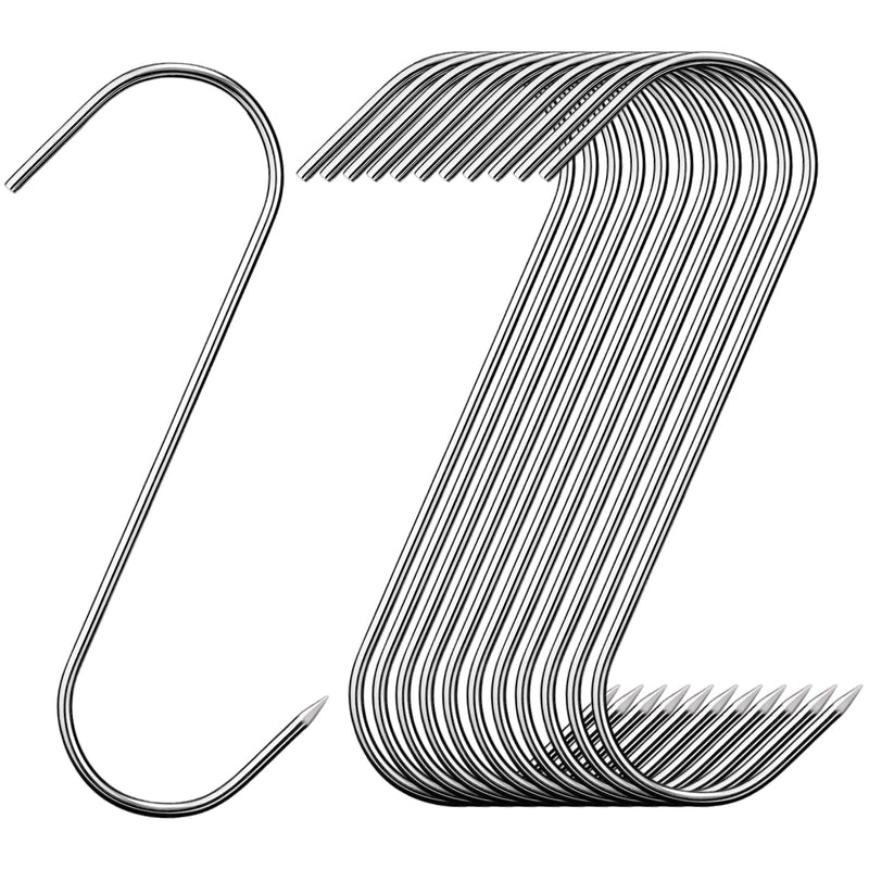[Australia - AusPower] - 24 Pcs Meat Hooks, 5 Inch Butcher Hooks Stainless Steel, S Shaped Smoking Meat Processing Hooks for Hanging Chicken, Pork, Beef, Sausage, Mutton, Hunting Smoking Ribs, Drying BBQ (3MM Diameter) 24 Pcs 5 Inch(3mm) 