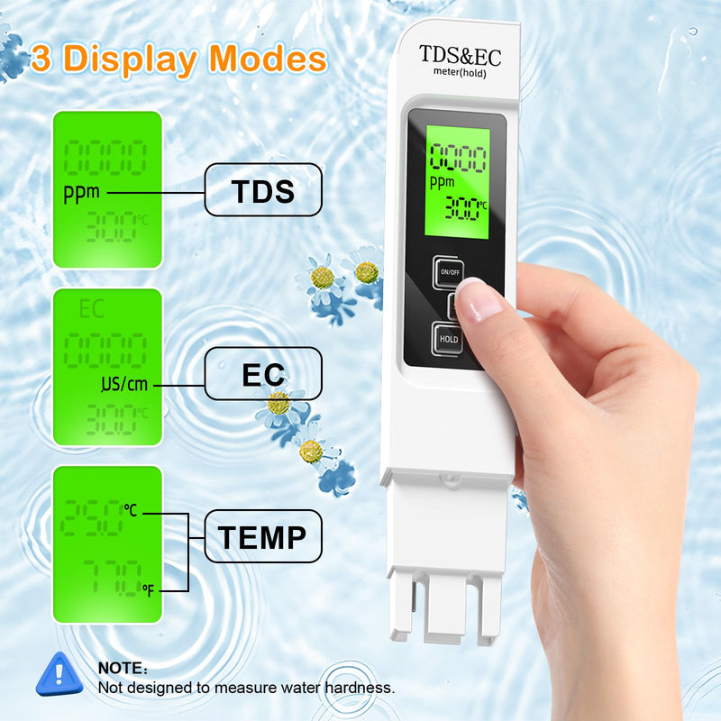 [Australia - AusPower] - TDS Meter Digital Water Tester, 2025 New Professional 3-in-1 TDS, Temperature and EC Meter (°C, °F) 0-9990 ppm, Ideal for Drinking Water, Aquariums, Hydroponics, RO/DI Systems & More 