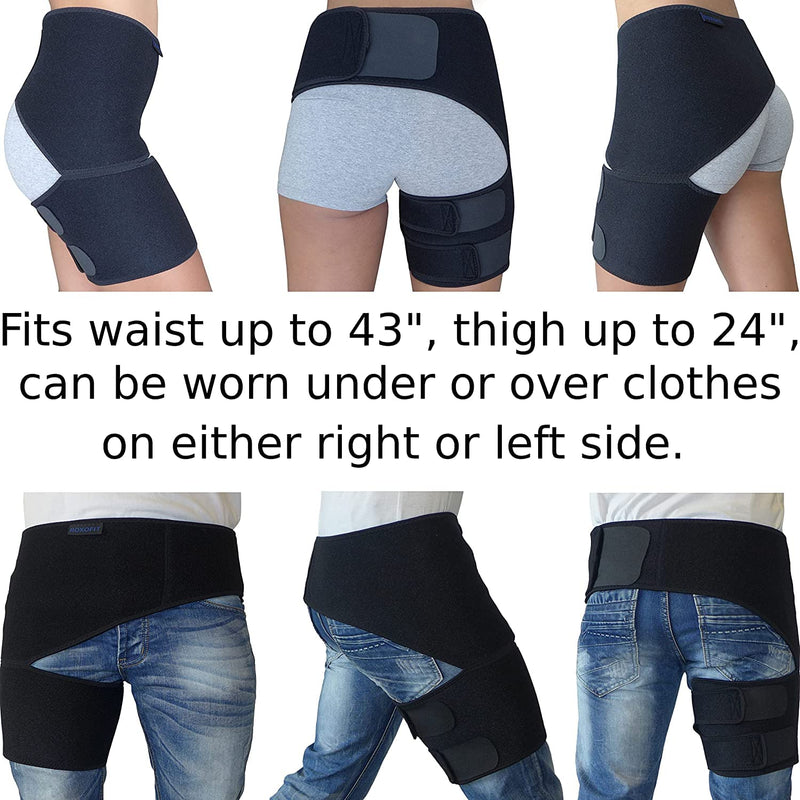 [Australia - AusPower] - Hip Brace for Sciatica Pain Relief,Compression Support Wrap for Sciatic Nerve, Pulled Thigh, Hip Fle??r Strain, Groin Injury, Hamstring Pull,Sacroiliac Joint Support Stabilizer for Men, Women (Black) Black 