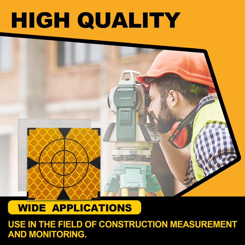 60X60MM 100PCS Reflective Sheet for Total Stations Paste Up Reflector, Survey Target Mark with Black Triangle Reflector Targets for Total Stations,Yellow 60x60mm