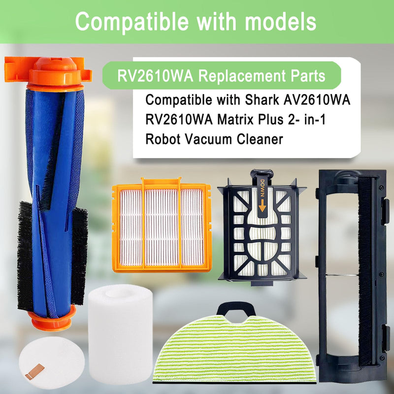 [Australia - AusPower] - Replacement Parts for Shark AV2610WA RV2610WA Matrix Plus 2- in-1 Robot Vacuum Cleaner,1 Main Brush,3 Filters,3 Mop Pads,6 Side Brush,1 Pre Filter,1 Roller Cover,1 Filter&1 Pre-Motor Foam&Felt Filter RV2610WA Parts 