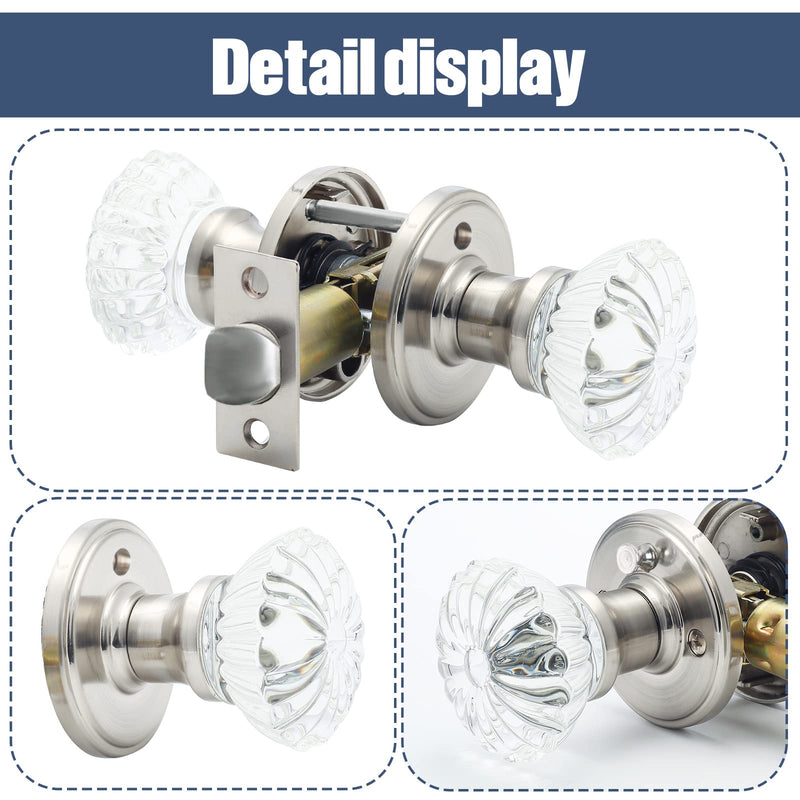 Cielsa Dawn Glass Door Knobs Interior with Lock, Satin Nickel Door Handles, Crystal Door Knobs with Lock(Satin Nickel, Privacy) 1 Pack