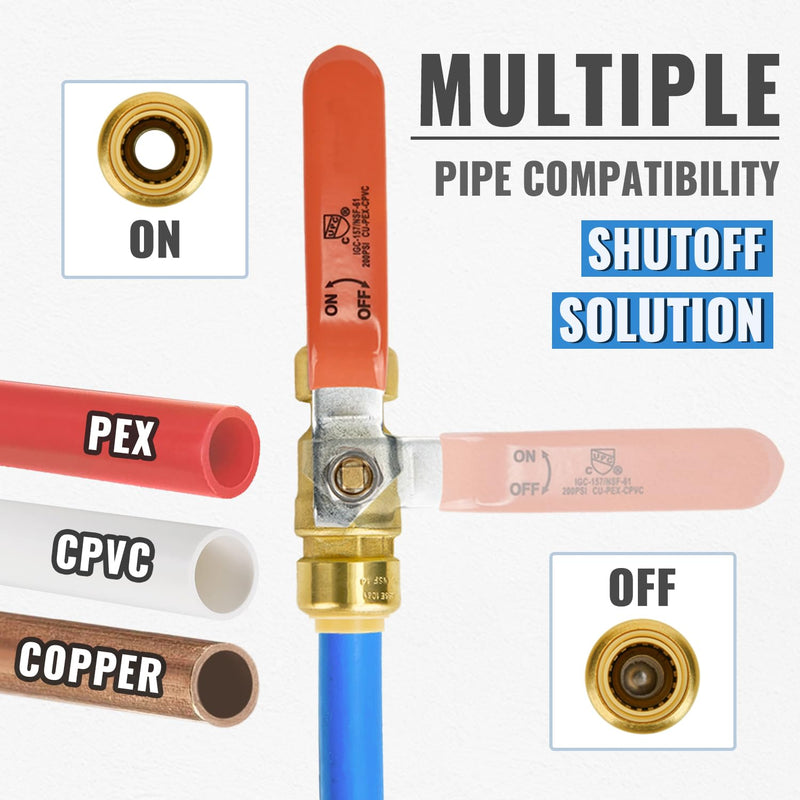 [Australia - AusPower] - Shut Off Ball Valve 1/2 Inch, SUNGATOR 1/2 Inch Ball Valve, Push to Connect Water Shut off Valve, Easily Match to Pipe using Red and Blue Handle, No Lead Brass Fitting, PEX Pipe,Copper,CPVC, Pack of 2 1 Red + 1 Blue, 2 Pack 