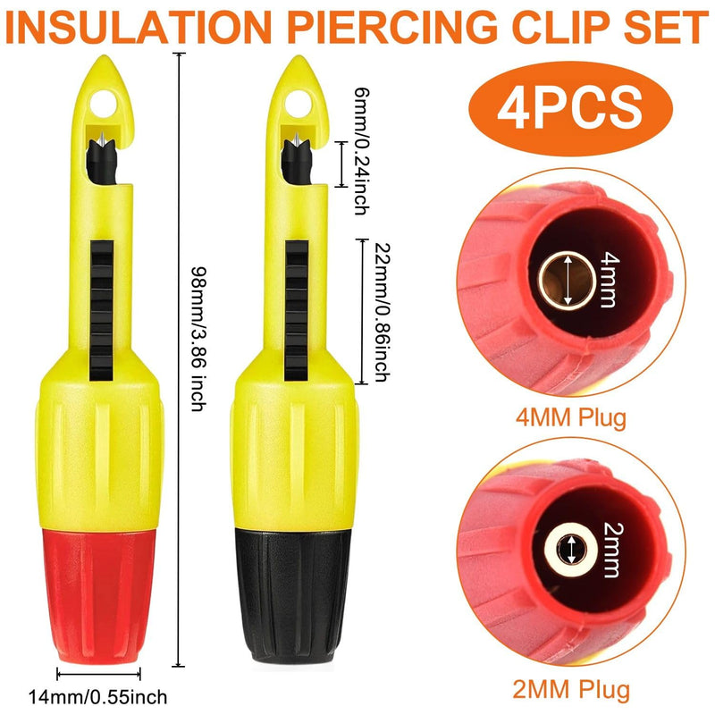 [Australia - AusPower] - 4pcs Wire Piercing Probe, Insulation Piercing Clip Set Wire Piercing Tool for Multimeter Voltage Voltmeter Thermometer Testing (2mm, 4mm) 