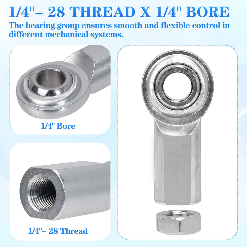 [Australia - AusPower] - 1/4 x 1/4-28 Rod End Bearing Heim Joints Right Hand Female Thread Heim Joint,RH 1/4"- 28 Thread x 1/4" Bore Stainless Female Rod End Bearing with Jam Nuts (1/4-4Pcs) 