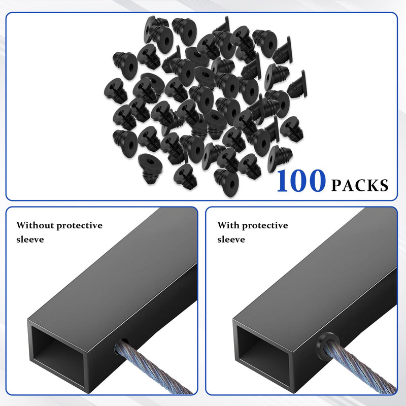 [Australia - AusPower] - VANESA 100 Pack 30 Degree Black Cable Railing Rubber Grommets Protector Sleeve, 1/8" Cable Railing Post Protector Sleeves for 1/8" 5/32" 3/16" Wire Rope, Cable Railing Kit for Indoor Outdoor Metal 