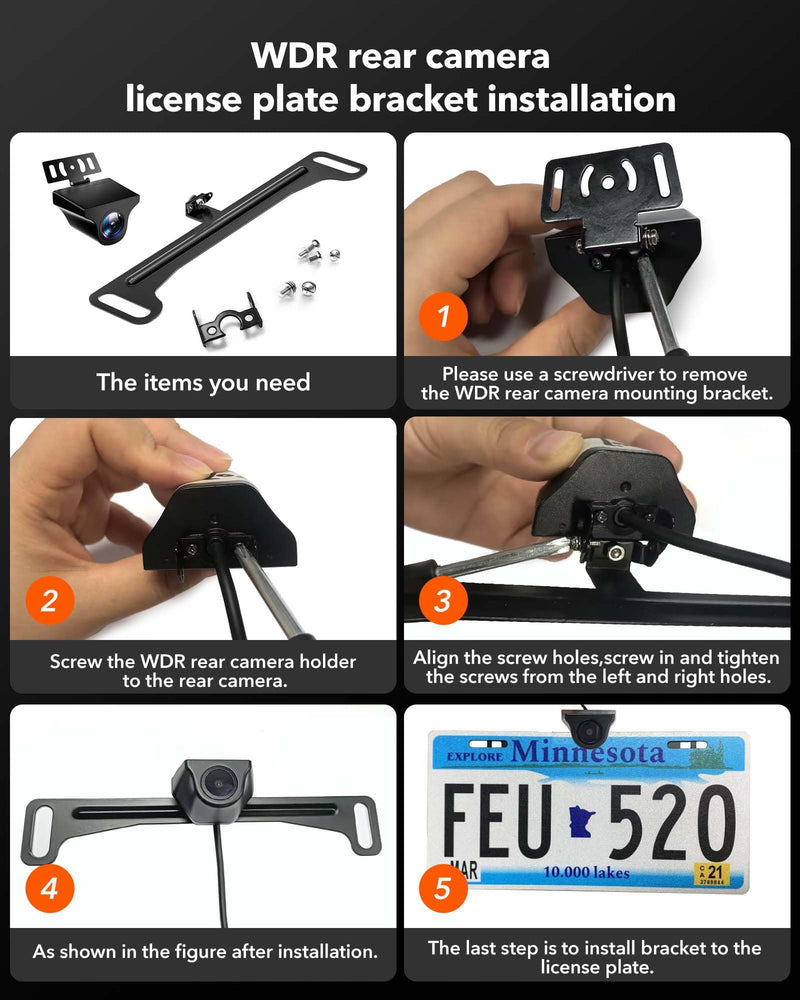 [Australia - AusPower] - WOLFBOX Reverse Rear Camera License Plate Bracket, Car Dash Cam Mirror Camera Kit Rearview Camera Mount, Installation Holder for Backup View Camera(Suitable for G840S/G930/G910/T10) 