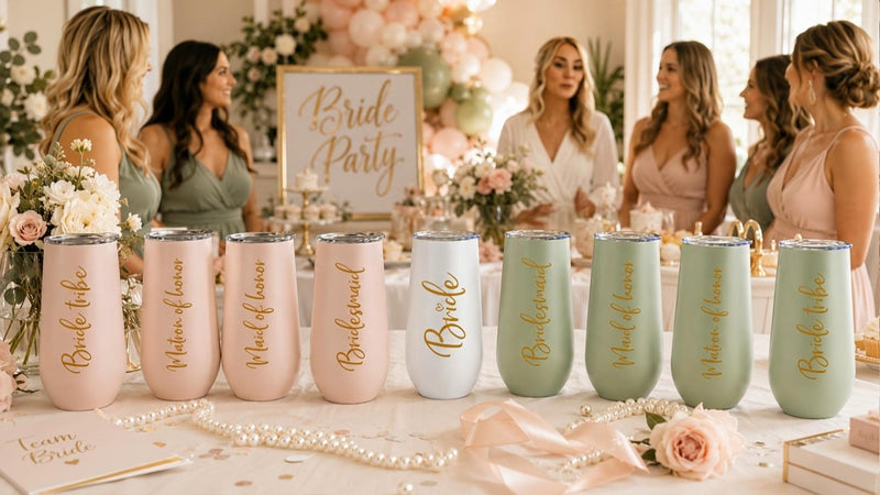ELEGANTPARK Bridesmaid Proposal Gifts, Sage MOH Champagne Flutes Set of 5 Sage Set-Bride+Maid+Bridesmaid x 3