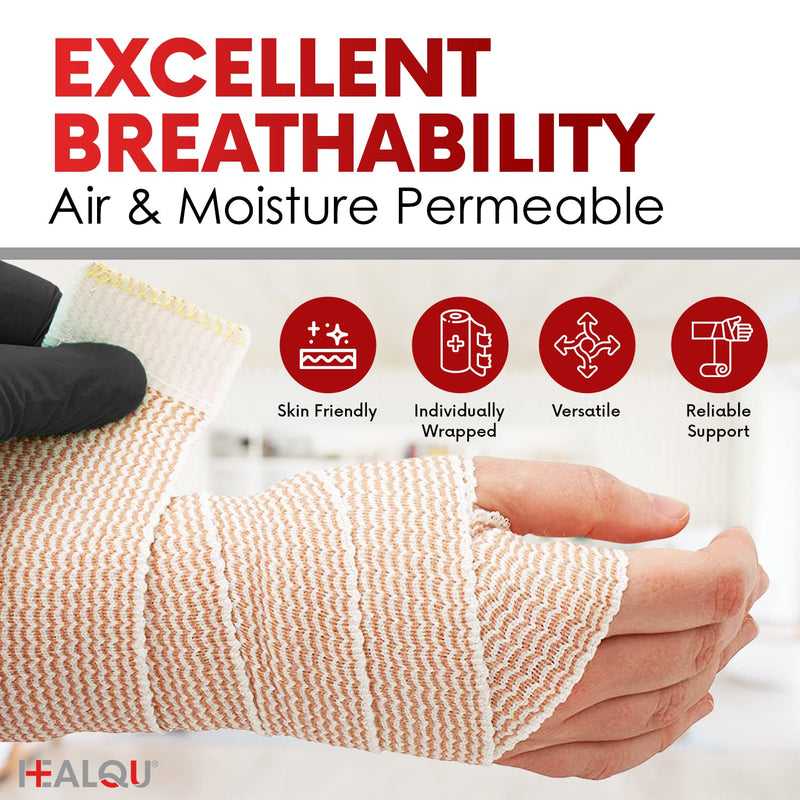 [Australia - AusPower] - HEALQU Premium Elastic Bandage - Self-Closure Compression Wrap for Legs, Knees, Ankles, Wrists, Elbows, Shoulders - 2 Inch by 5 Yards, Box of 10 Rolls Athletic Stretchable Bandage Wrap 2" - Box of 10 