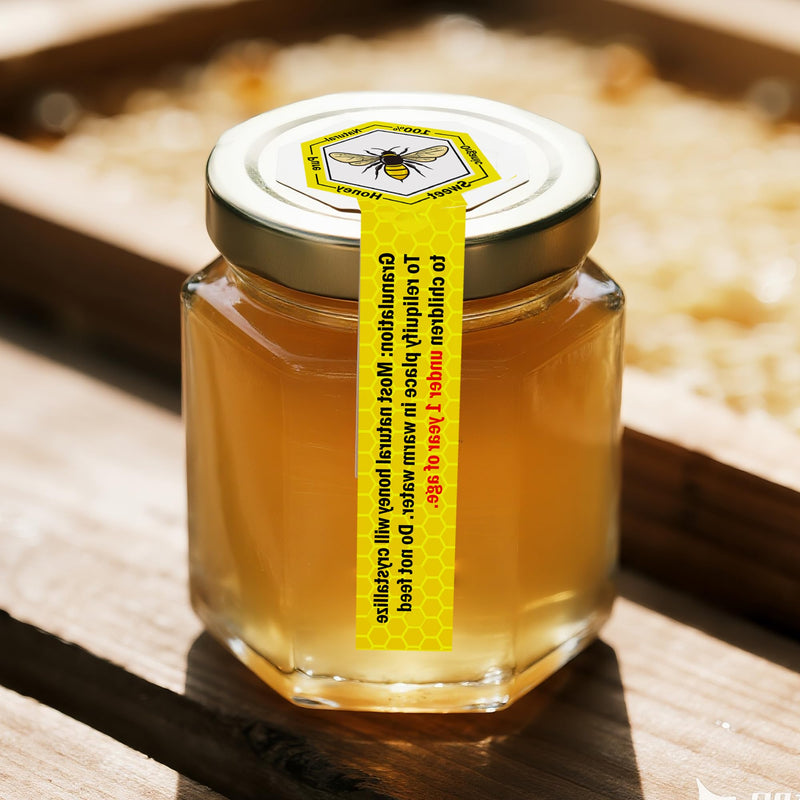 SMARSTICKER Tamper Proof Pure Honey Stickers 1.5 x 4 Inches Tamper Evident Seals Labels Honey Label Stickers for Honey Jars Bottle Lid Labels Tamper Proof Honey Labels Pure Honey Labels (Honey Bee) Honey Bee