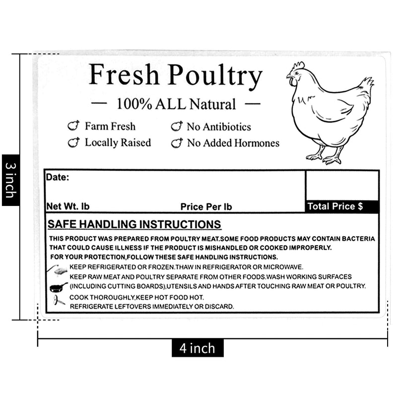 [Australia - AusPower] - Poultry Freezer Labels,4x3 Inch with Handling Instructions Exemption,50 Pcs Hen Label 