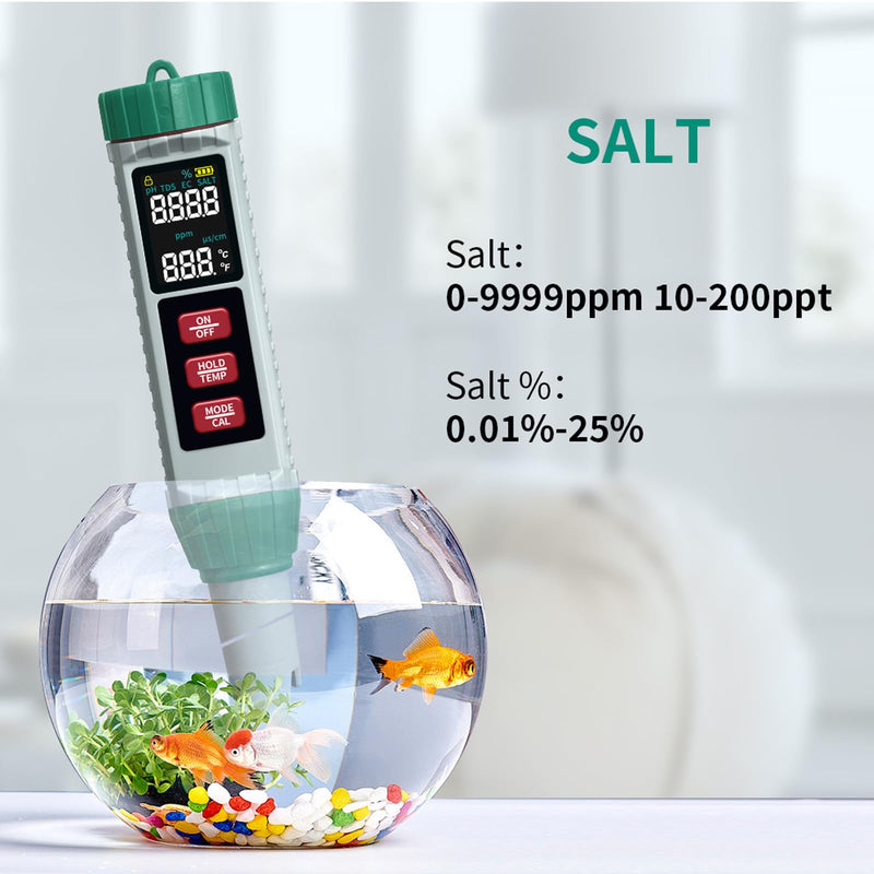 [Australia - AusPower] - Digital Salinity Tester Refractometer Aquarium Salt Tester 6 in 1 Pool Saltwater Tester for Measuring Salinity PPM/PPT, PH, TDS, EC, Temp., Salt Tester for Swimming Pool Hydroponic Marine Aquaculture 