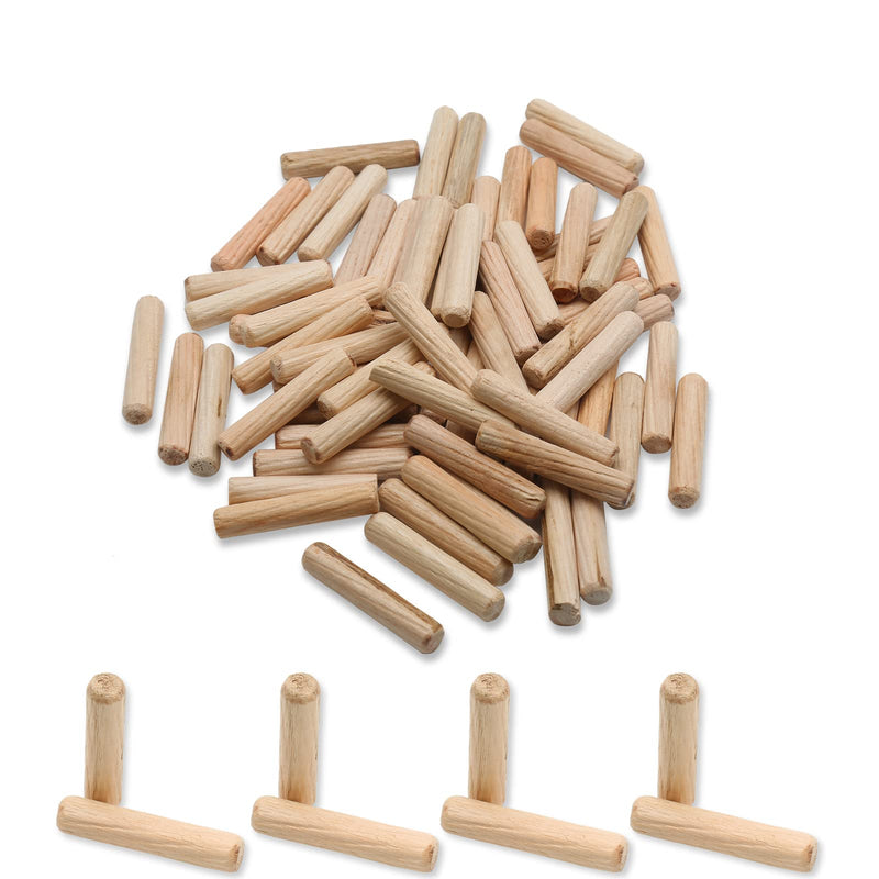 [Australia - AusPower] - 100 Pack Wooden Dowel Pins 6mm x 30mm (Approx 1/4" x 1-1/5") Wood Fluted Dowels Rods Kiln Dried Fluted and Beveled, Hardwood Crafts Dowel Pegs 6mm x 30mm - 100PCS 