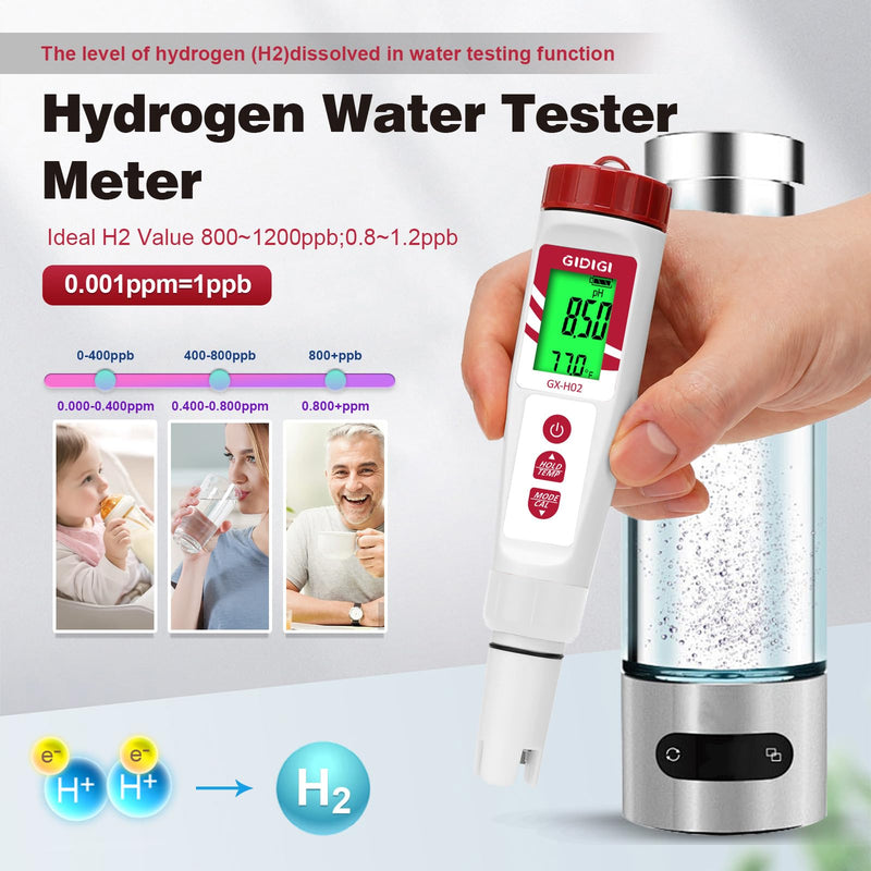 [Australia - AusPower] - Hydrogen Water Tester, ORP Meter for Drinking Water, Digital pH Meter, Electronic pH PPM ORP Temp Detector for Water, Hydroponics, Swimming Pool, Aquariums, Kombucha 