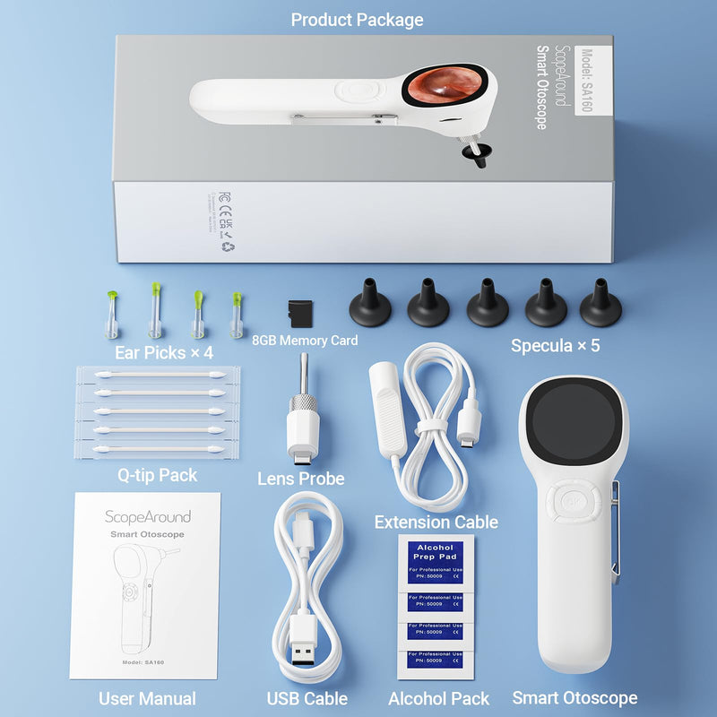 [Australia - AusPower] - ScopeAround Otoscope with Light, 720P HD Ear Cleaning Camera & 6 LED Lights Ear Scope, 1.45" IPS Display Digital Otoscope, Ear Scope with Extention Cable, Smart Ear Camera, Ready to Use White 