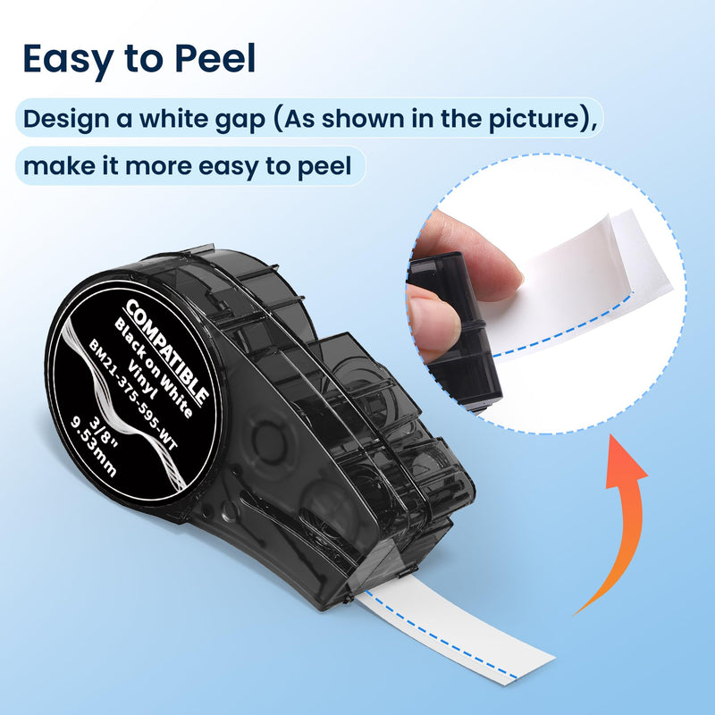 Compatible Label Tape Replacement for M21-375-595-WT All-Weather Vinyl Labels Tape for Indoor/Outdoor ID, Lab and Equipment Labeling, Black on White, .375" 21' L, 4 Pack 0.375 inch