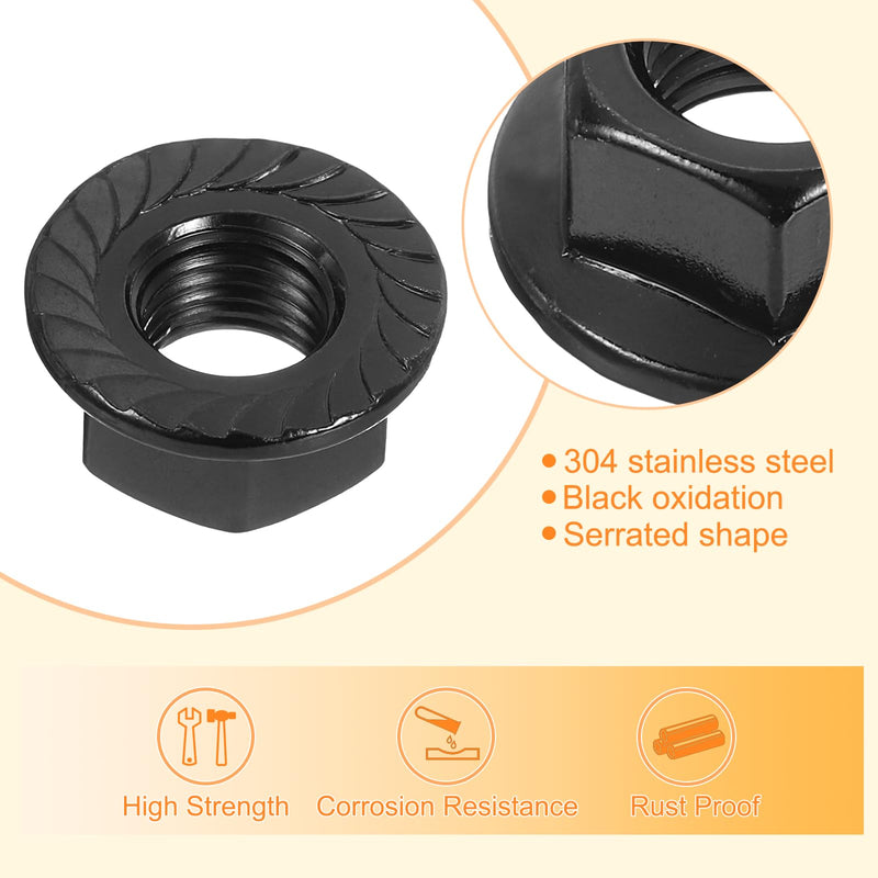 [Australia - AusPower] - uxcell M10x1.25mm Serrated Flange Hex Lock Nuts, 20Pcs 304 Stainless Steel Non-Slip Metric Hexagon Flange Nut, Full Thread, Bright Finish, Black 20 