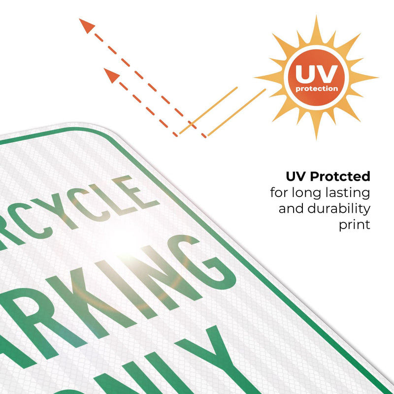 Motorcycle Parking Only Sign, 12x18 Inches, 3M EGP Reflective .063 Aluminum, Fade Resistant, Made in USA 12x18 Reflective