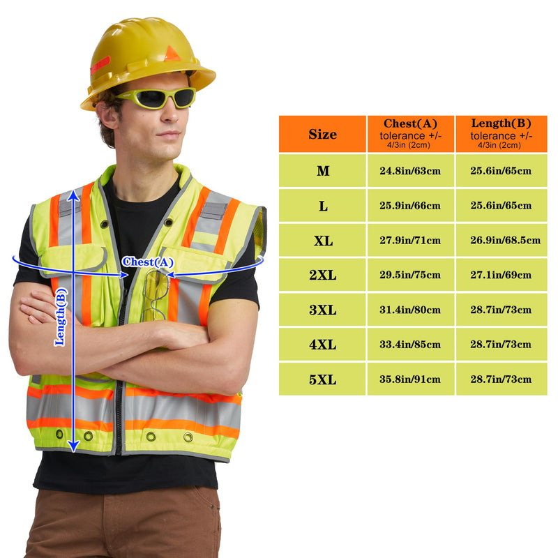 AYKRM Heavy Woven cotton High Vis Reflective work construction safety vest for men Class 2 with ipad Cargo Pockets Yellow 5X-Large