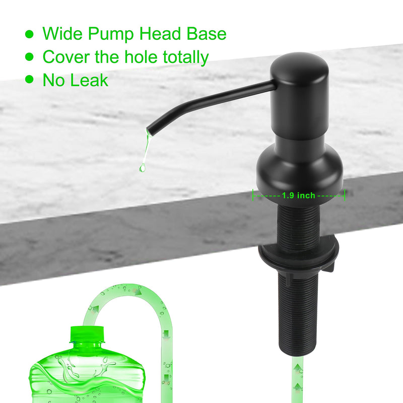 Soap Dispenser for Kitchen Sink, Sink Soap Dispenser with Longer Threaded Shaft Shank, 47" Extension Tube Connects Directly to Dish Soap Container, Wider Pump Head Base （Black） Black