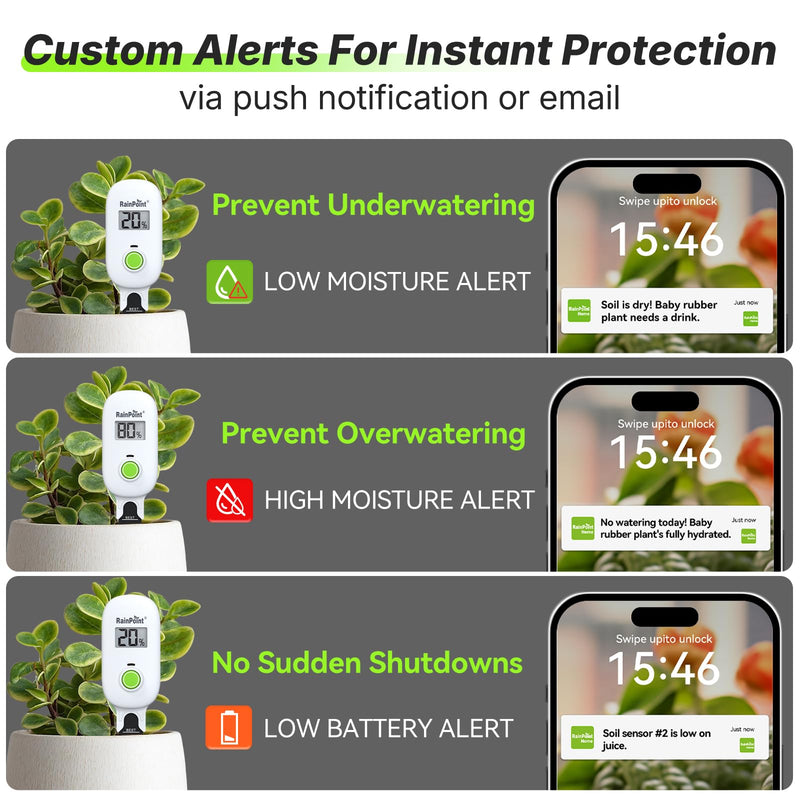 [Australia - AusPower] - RAINPOINT Smart Digital Wireless Plant Moisture Meter Houseplants Indoor WiFi Hub Kit with Low/High Moisture Alert,Real-time Monitor Hygrometer Sensor Outdoor Gardening Push Notification&Email Sensor + Hub 