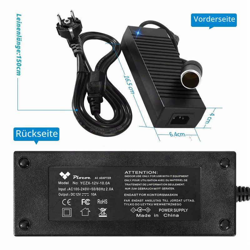 Car power adapter, 120 W, 12 V, 10 A, AC-DC voltage converter, 230 V to 12 V, car power adapter, 12 V power supply cigarette lighter, voltage converter 230 to 12 V, converter 220 V to 12 V. | 230 V to 12 V power adapter with cigarette lighter socket, s...
