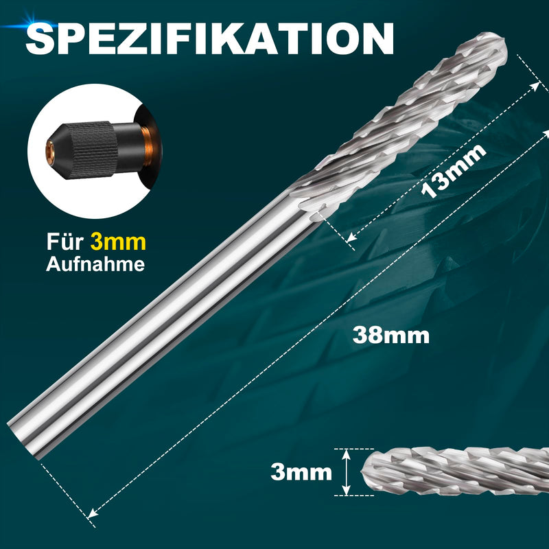[Australia - AusPower] - BALUGAEA Carbide Burr Set with 3 mm Shank, 10 Pieces Double Cut Burr, Rotary Burr for Metal for Metal Carving, Polishing, Engraving Solid Carbide Burr 10er Set (3mm Schaft) 