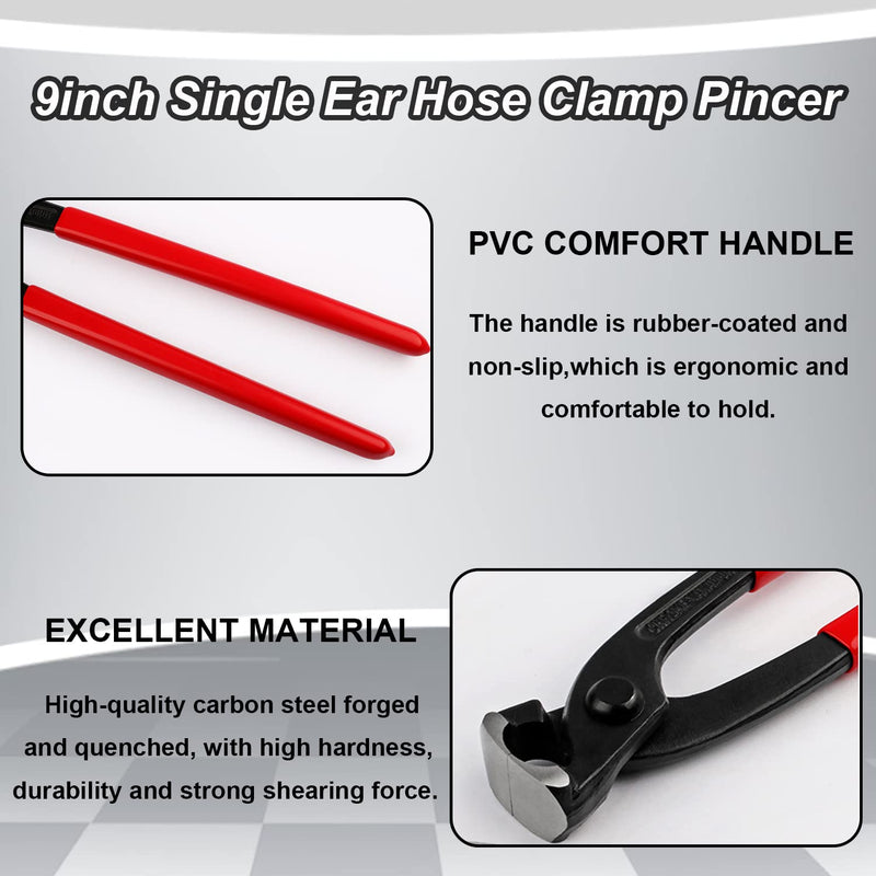 [Australia - AusPower] - Ear Clamp Pliers 9 Inch Hose Clamp Crimping Tool Carbon Steel Pinch Clamp Pliers Install Remove Clamp Nail Puller Tool for repairing pipes, fuel lines 